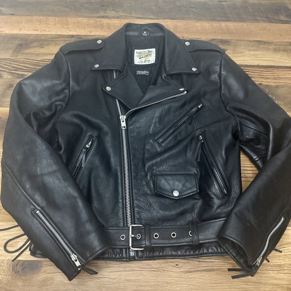 Wilsons Leather Jacket Womens M Vintage Side Tie Belted Open Road